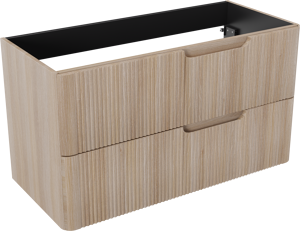 Linie Curvo zwevende wastafelonderkast 100 x 46 cm licht eiken 2 lades vert. sym. Groef