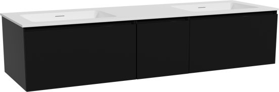 Storke Edge meuble salle de bains suspendu 165 x 52 cm noir mat avec Mata double vasque en solid surface blanc mat