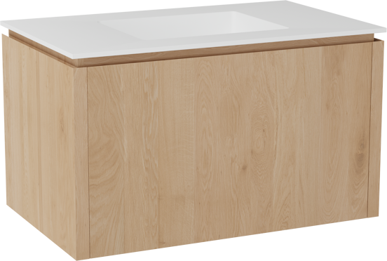 Balmani Eclips hängendes Möbelstück Set: 90 x 55 cm, Eiche Natur, mit Tablo Stretto Einzelwaschtisch Solid Surface Weiβ matt