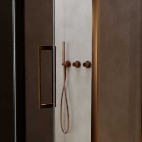 Balmani Senses Design douchehoek met linkse draaideur en vaste zijwand, 100 x 80 cm, Brons, Brushed Rosegold profielen, met coating