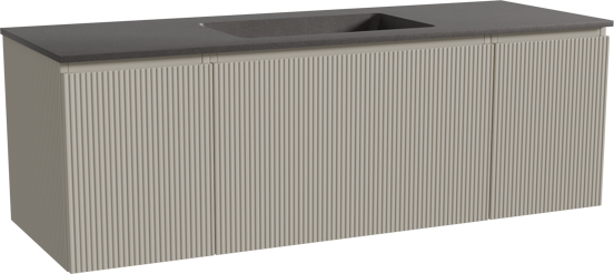 Storke Ribs hängendes Möbelstück Set: 145 x 52 cm, Seidengrau, mit Scuro Einzelwaschtisch, Quarz, Schwarz matt, Vertikale symmetrische gerade Rippe