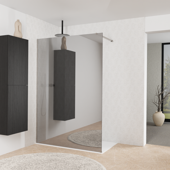Balmani Modular douche à l'italienne: 140 x 200 cm, Verre miroir reflex, avec coating, Profil Brushed Inox