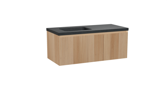 Balmani Idra hängendes Möbelstück Set: 120 x 55 cm, Naturbelassene Eiche, mit Napoli Waschtisch links, Schwarzes Granit