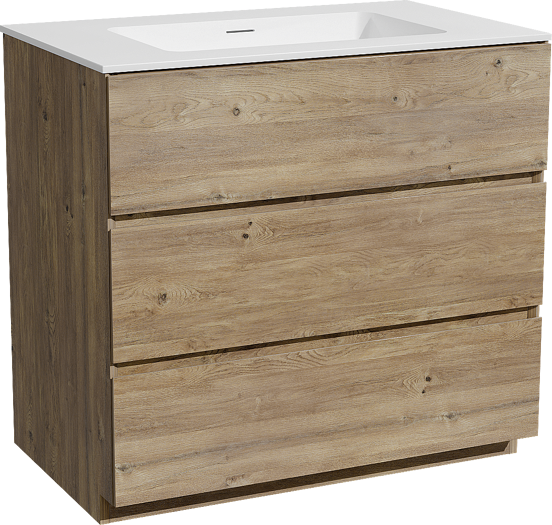 Storke Edge meuble salle de bains à poser 85 x 52 cm chêne brut avec Mata plan simple en solid surface blanc mat