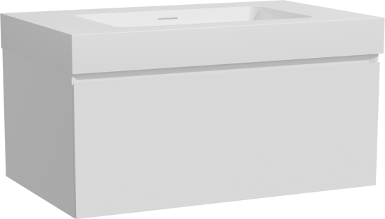 Storke Edge zwevend badkamermeubel 85 x 52 cm mat wit met Mata High enkele wastafel in solid surface mat wit