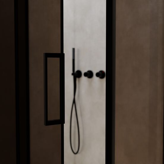 Balmani Senses Design douchehoek met linkse draaideur en vaste zijwand, 100 x 80 cm, Brons, Zwarte profielen, met coating