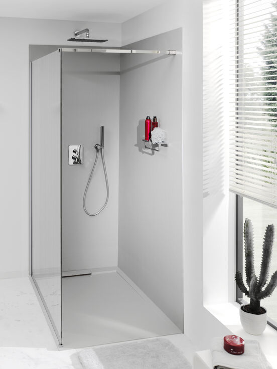 Balmani Zeno douchewandpaneel 90 x 260 cm composietmarmer lichtgrijs leisteenstructuur