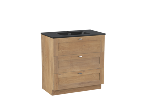Linie Classo staand badkamermeubel 80 x 46 cm natuur eik met Baro enkele wastafel in porselein mat zwart