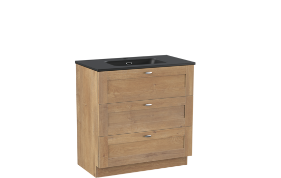 Linie Classo staand badkamermeubel 80 x 46 cm natuur eik met Baro enkele wastafel in porselein mat zwart
