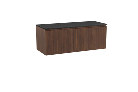 Storke Ribs zwevend badkamermeubel 130 x 52 cm notelaar met Panton enkel of dubbel tablet in gepoedercoate mdf mat zwart, Verticale symmetrische rechte ribbel