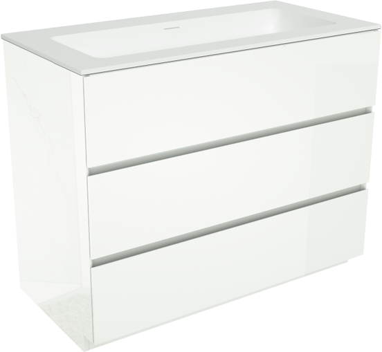 Storke Edge meuble salle de bains à poser 105 x 52 cm blanc brillant avec Mata lavabo simple pour 2 trous de robinet en solid surface blanc mat