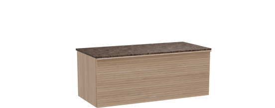 Balmani Forma hängendes Möbelstück Set: 120 x 55 cm, Naturbelassene Eiche, mit Stretto Einzel- oder Doppel Waschtischplatte, Marmor, Dark Emperador, Horizontale symmetrische gerade Rippe
