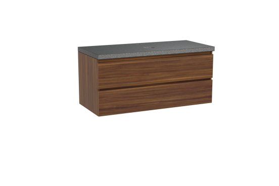 Balmani Lucida hängendes Möbelstück Set: 120 x 55 cm, Amerikanischer Nussbaum, mit Rock Einzel Waschtischplatte, Schwarzes Granit
