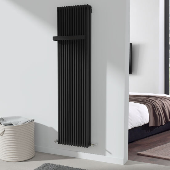 Vipera Corrason dubbele badkamerradiator 50 x 180 cm centrale verwarming mat zwart zij- en middenaansluiting 2.857W