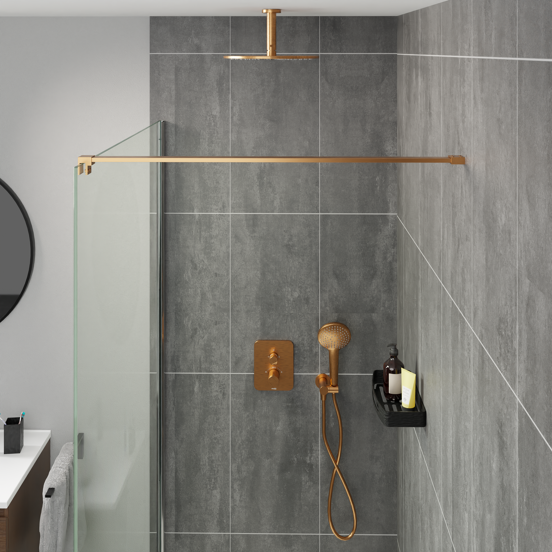 Blaufoss Round douchekop met doucheslang en aansluiting 3 straalsoorten brushed rosegold