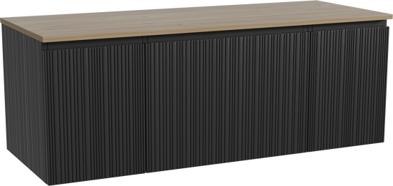 Storke Ribs meuble salle de bains suspendu 135 x 52 cm chêne noir avec Panton tablette simple ou double en mélaminé chêne brut, Nervure droite asymétrique verticale