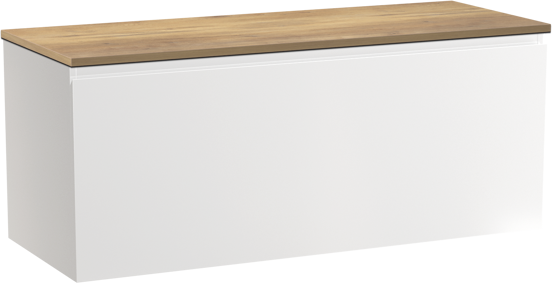 Linie Lado meuble salle de bains suspendu 120 x 46 cm blanc brillant avec Lado tablette simple ou double en mélaminé chêne naturel