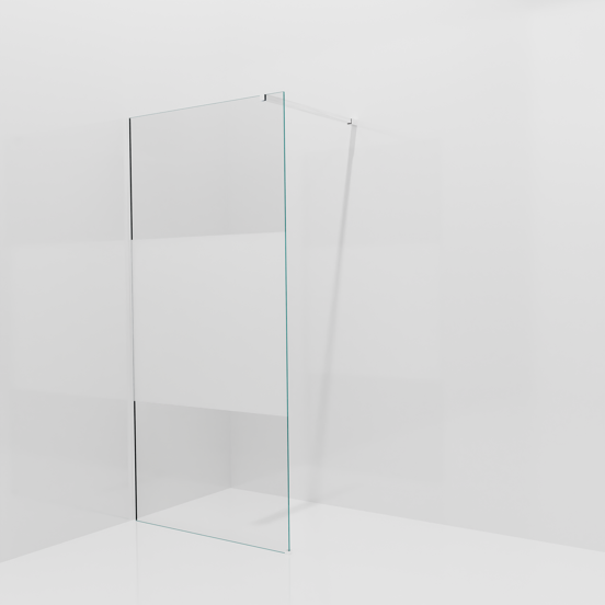 Balmani Modular Walk-In Dusche: 100 x 200 cm, Klarglas mit mattiertem Streifen, inklusive Coating, Profil Chrom glänzend