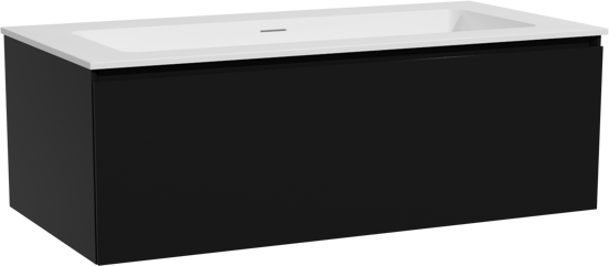 Storke Edge meuble salle de bains suspendu 105 x 52 cm noir mat avec Mata lavabo simple pour 2 trous de robinet en solid surface blanc mat