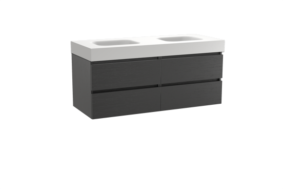Balmani Lucida meuble salle de bains suspendu 135 x 55 cm chêne noir avec Arcato double vasque en solid surface blanc mat