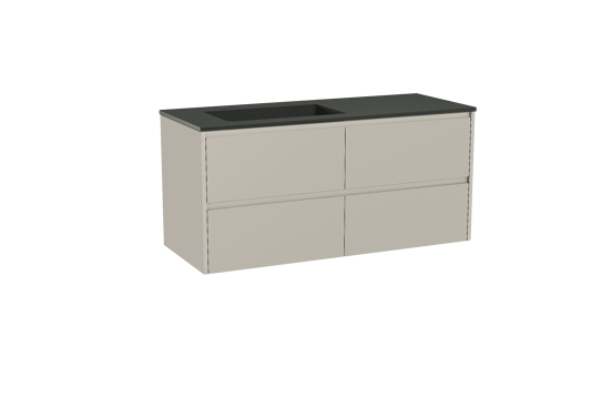 Storke Seda hängendes Möbelstück Set: 130 x 52 cm, Seidengrau, mit Scuro Waschtisch links, Quarz Schwarz matt