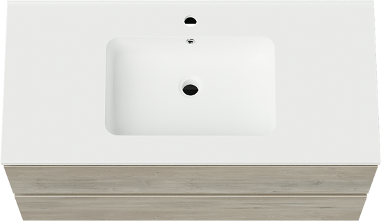 Linie Lado hängendes Möbelstück Set: 100 x 46 cm, Graue Eiche, mit Vano Einzelwaschtisch, Marmorkomposit Weiß matt