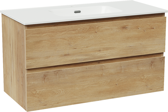 Linie Lado zwevend badmeubel 100 x 46 cm naturel eiken met Baro enkele wastafel in porselein hoogglans wit
