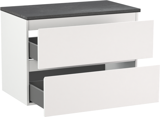 Linie Lado meuble salle de bains suspendu 80 x 46 cm blanc mat avec Lado tablette simple en mélaminé ardoise gris