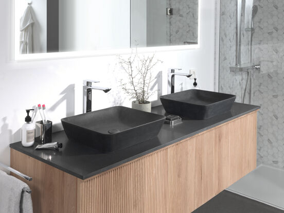 Balmani Stretto enkel of dubbel wastafelblad verzoete graniet 180 x 55 cm