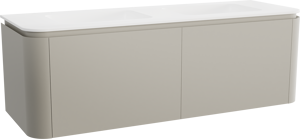 Balmani Moon meuble salle de bains suspendu 160 x 55 cm soie grise avec Moon double vasque en solid surface blanc mat