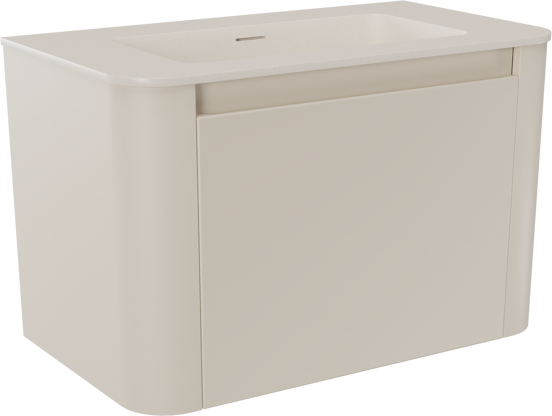 Storke Soft hängendes Möbelstück Set: 80 x 46 cm, Sand Matt, mit Mata Soft Einzelwaschtisch Solid Surface Beige Granit