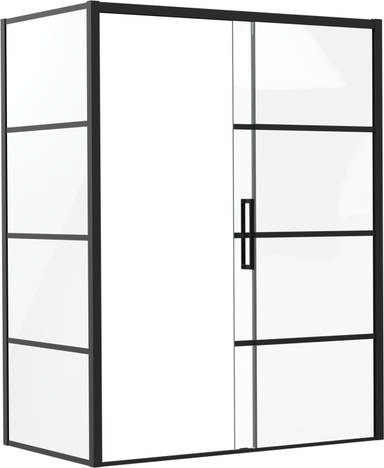 Luca Varess Senses paroi d'angle avec porte coulissante droite et paroi latérale fixe 140 x 90 cm verre Lined profil noir mat
