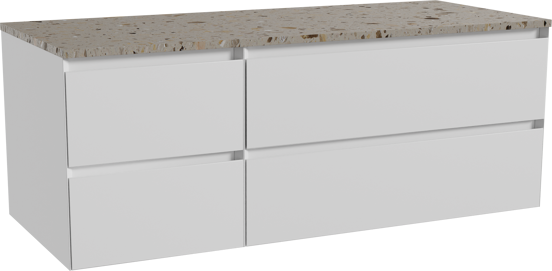 Balmani Mitra meuble salle de bains suspendu 135 x 55 cm blanc mat avec Stretto tablette simple ou double en terrazzo greige terrazzo