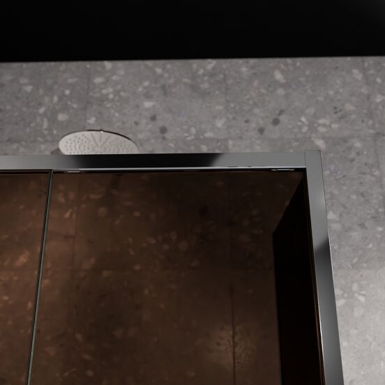 Balmani Senses Design douche en coin avec porte coulissante à gauche et paroi latérale fixe, 160 x 100 cm, Bronze, Profil Chrome brillant