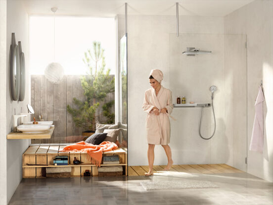 Hansgrohe ShowerTablet Select 700 thermostatische kraan Inbouw regendoucheset met regendouchekop vierkant 30 x 30 cm glanzend chroom en wit