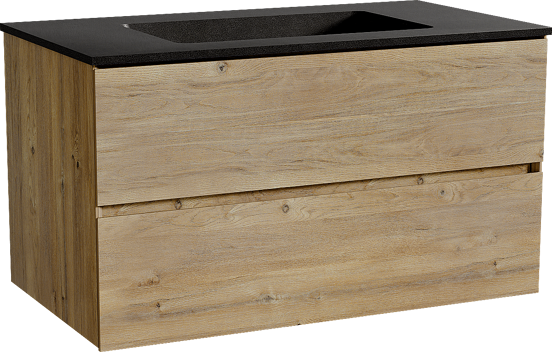 Storke Edge meuble salle de bains suspendu 95 x 52 cm chêne brut avec Scuro plan simple en quartz noir mat