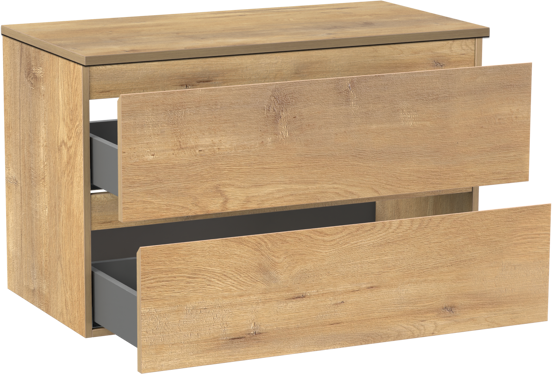 Linie Lado zwevend badmeubel 90 x 46 cm naturel eiken met Lado enkel wastafelblad in melamine naturel eiken