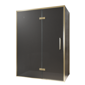 Balmani Senses Design douche en coin avec porte pivotante à gauche et paroi latérale fixe, 140 x 80 cm, Verre fumé, Profil Brushed Champagne Gold