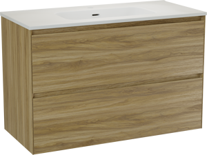 Balmani Mitra Compact meuble salle de bains suspendu 100 x 46 cm chêne brut avec Nostra plan simple en porcelaine blanc mat
