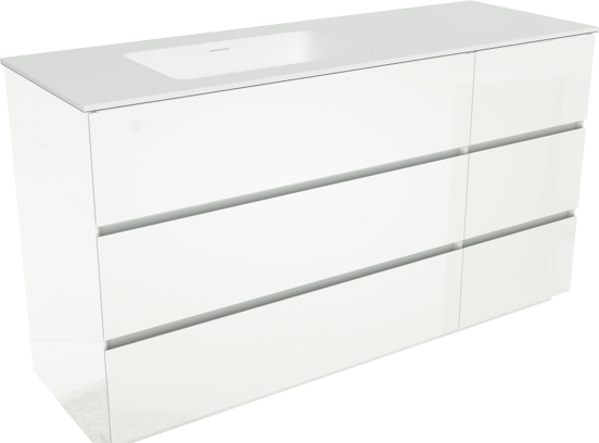 Storke Edge meuble salle de bains à poser 150 x 52 cm blanc brillant avec Mata plan vasque asymétrique à gauche en solid surface blanc mat