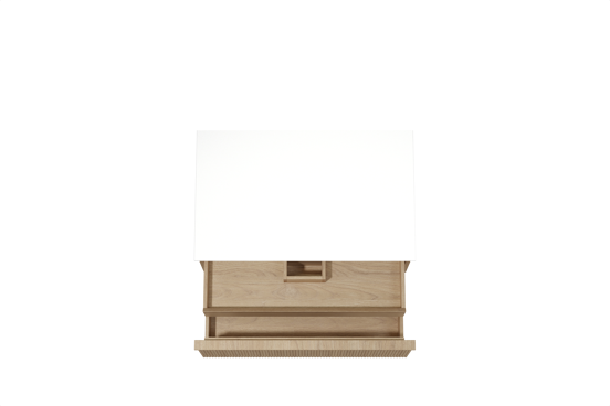 Balmani Forma hängendes Möbelstück Set: 90 x 55 cm, Naturbelassene Eiche, mit Stretto Einzel Waschtischplatte, Solid Surface, Weiß matt, Vertikale symmetrische gerade Rippe