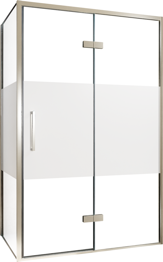 Balmani Senses Design douchehoek met rechtse draaideur en vaste zijwand, 120 x 100 cm, Helder glas met matte strook, Brushed CoolMetal profielen, met coating