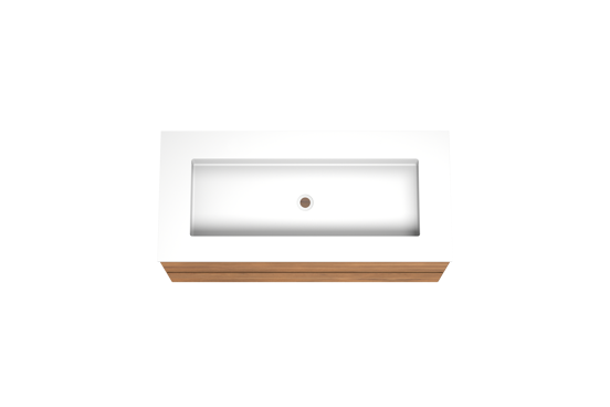 Balmani Mitra meuble salle de bains suspendu 120 x 55 cm teck avec Tablo Stretto lavabo simple pour 2 trous de robinet en solid surface blanc mat