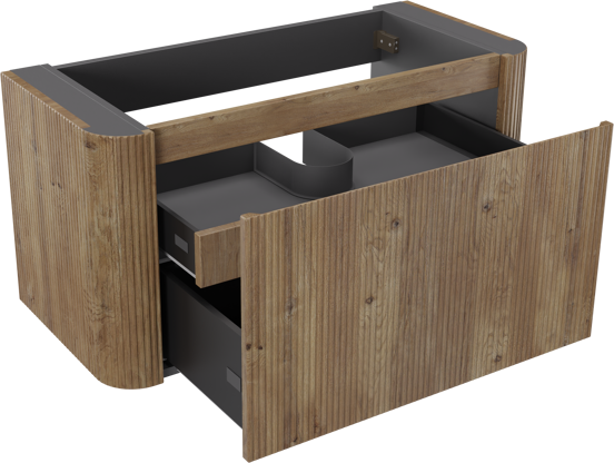Storke Soft zwevende wastafelonderkast 100 x 46 cm Ruwe eiken 2 lades vert. sym. Groef