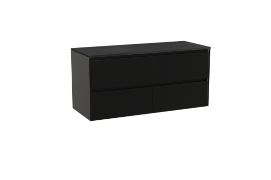 Storke Seda hängendes Möbelstück Set: 130 x 52 cm, Schwarz matt, mit Panton Einzel- oder Doppel Waschtischplatte, Pulverbeschichtetes MDF Schwarz matt