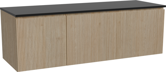 Storke Ribs meuble salle de bains suspendu 150 x 52 cm chêne brut avec Panton tablette simple ou double en mdf enduit de poudre noir mat, Nervure droite symétrique verticale