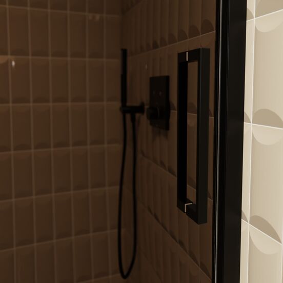 Balmani Senses Design Dusche Schiebetür, umkehrbar, 140 cm x 210 cm, Bronze Glas, Profil Schwarz