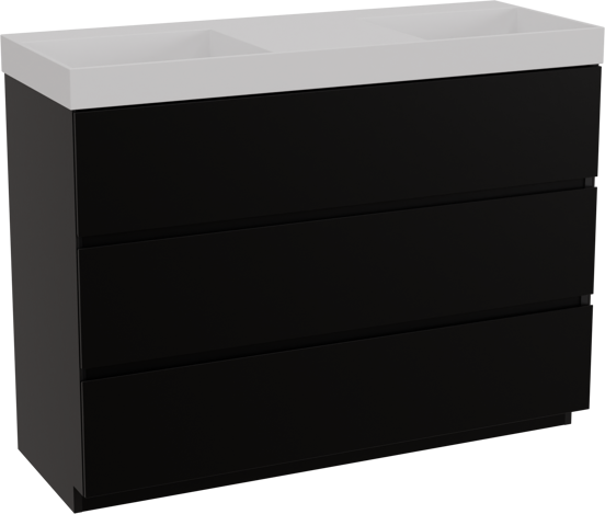 Storke Edge meuble salle de bains à poser 120 x 46 cm noir mat avec Jura double vasque en solid surface blanc mat