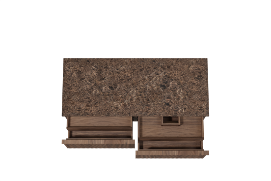 Balmani Forma hängendes Möbelstück Set: 135 x 55 cm, Amerikanischer Nussbaum, mit Stretto Einzel- oder Doppel Waschtischplatte, Marmor, Dark Emperador, Vertikale symmetrische gerade Rippe