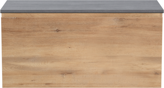 Linie Lado meuble salle de bains suspendu 100 x 46 cm chêne naturel avec Lado tablette simple ou double en mélaminé béton gris foncé
